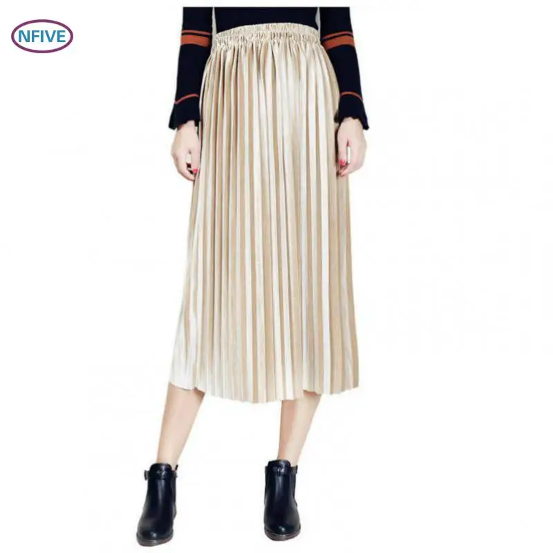 NFIVE бренд Женская трикотажная юбка-карандаш Новая мода Европейский чистый цветной эластичный высокая талия темперамент бархатная плиссированная юбка