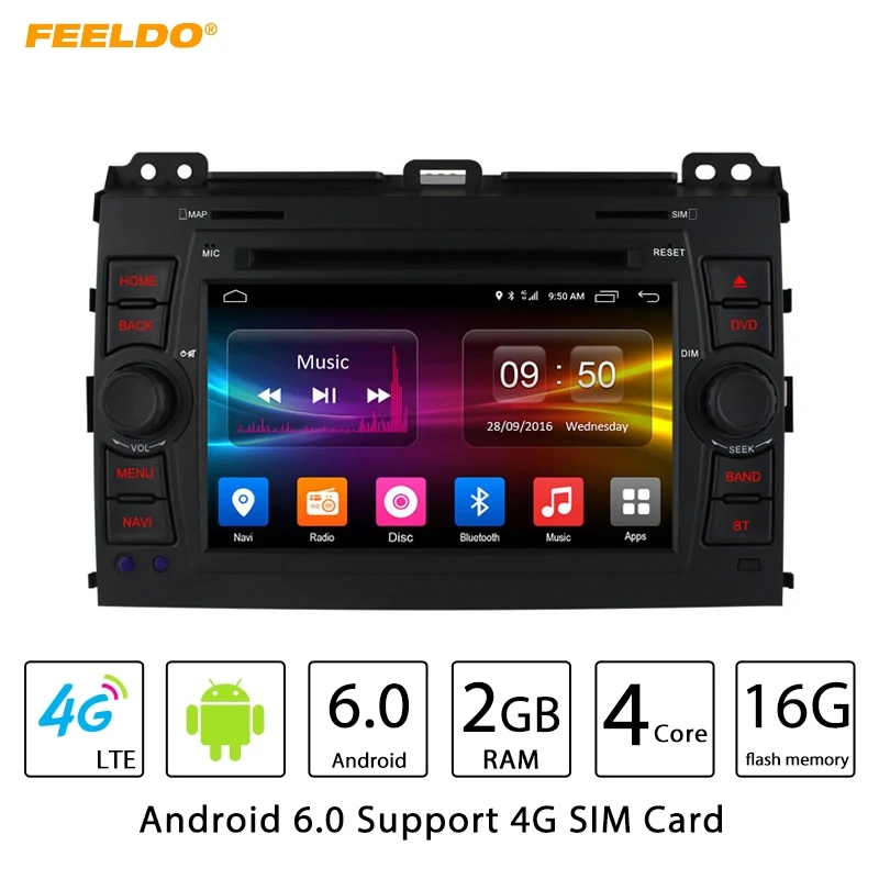Flash Deal FEELDO 7" Android 6.0 (64bit) DDR3 2G/16G/4G LTE Car DDR3 2G/4G LTE DVD GPS Radio Head Unit For Toyota Prado/Land Cruiser120 0
