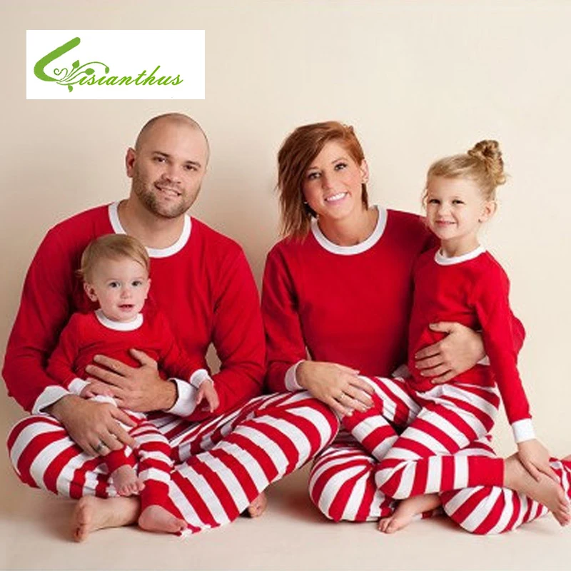 

Family Clothing 2019 Christmas Stripe Kid Pajamas Mommy and Me Clothes Mother Daughter Father Baby Family Matching Outfits