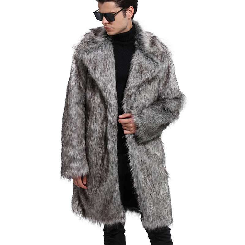 Fashion Autumn Winter Men Thick Warm Faux Fur Coat Long Sleeve Turn ...