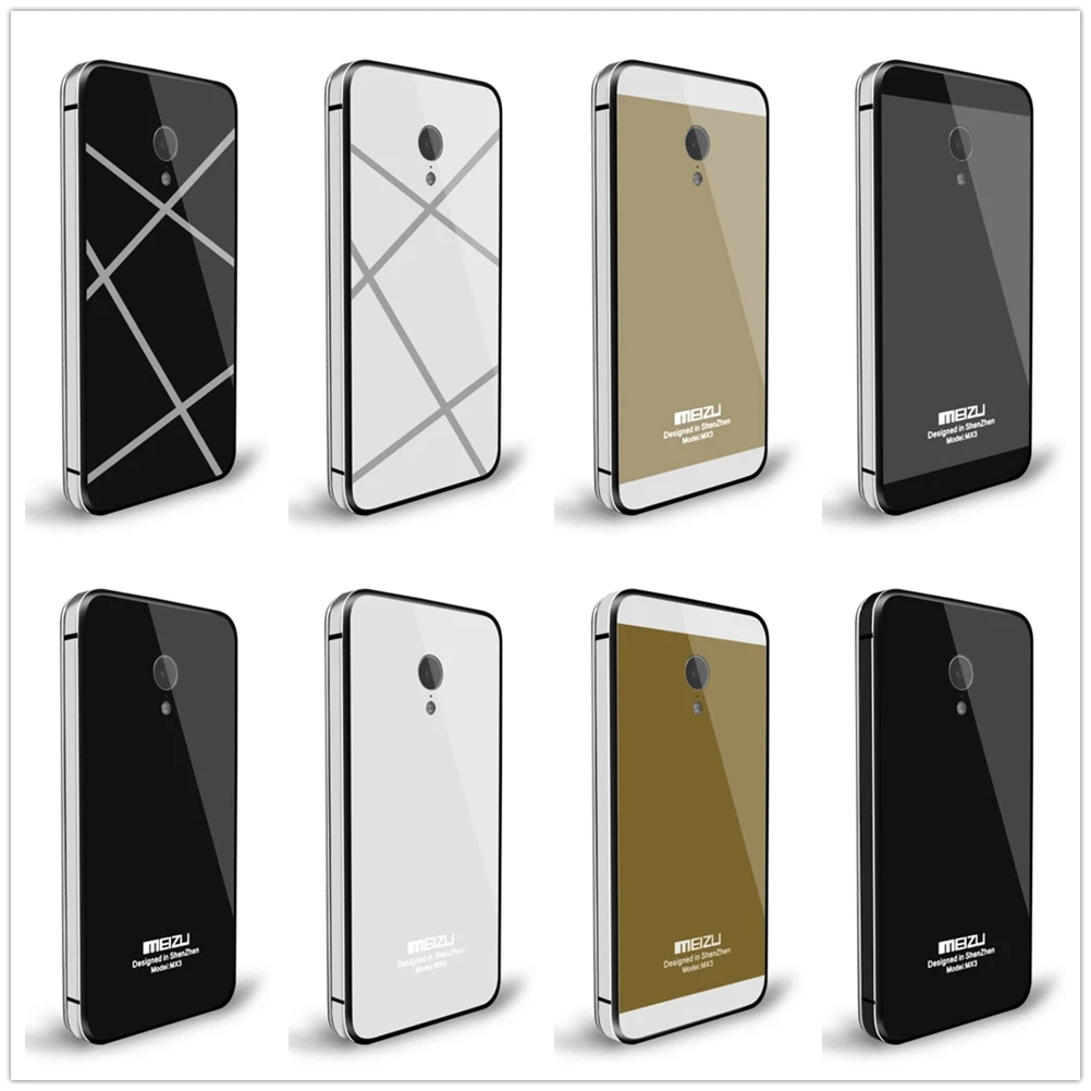 

Luxury Bling Smooth Mirror Tempered Glass Black Battery Cover Metal Frame Case for Meizu MX3 MX 3 Housing Replacement Parts