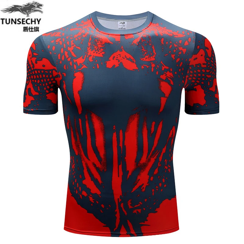 Дизайн от модного тренда бренда TUNSECHY 2019, Харадзюку напечатал тело-обнимая спорт и фитнес рубашка с короткими рукавами