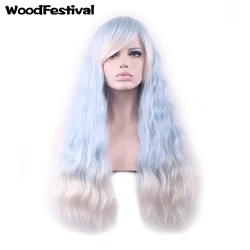 High Temperature Fiber womens wigs Lolita wig long ombre blue wig heat resistant synthetic wigs curly hair WoodFestival High Temperature Fiber womens wigs Lolita wig long ombre blue wig heat resistant synthetic wigs curly hair WoodFestival