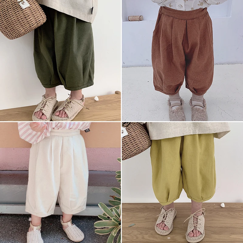 

Girls Loose Pants 2019 Spring and Summer Causal Trousers Baby Kids Solid Color Harem Pant Children Nine Cent Cotton Pant Clothes