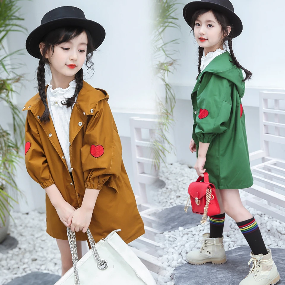 

Hooded Casual Toddlers Jackets For Girls Trench Coats Baby Windbreakers Teenage Girls Outerwear 4 6 8 10 11 12 13 Years