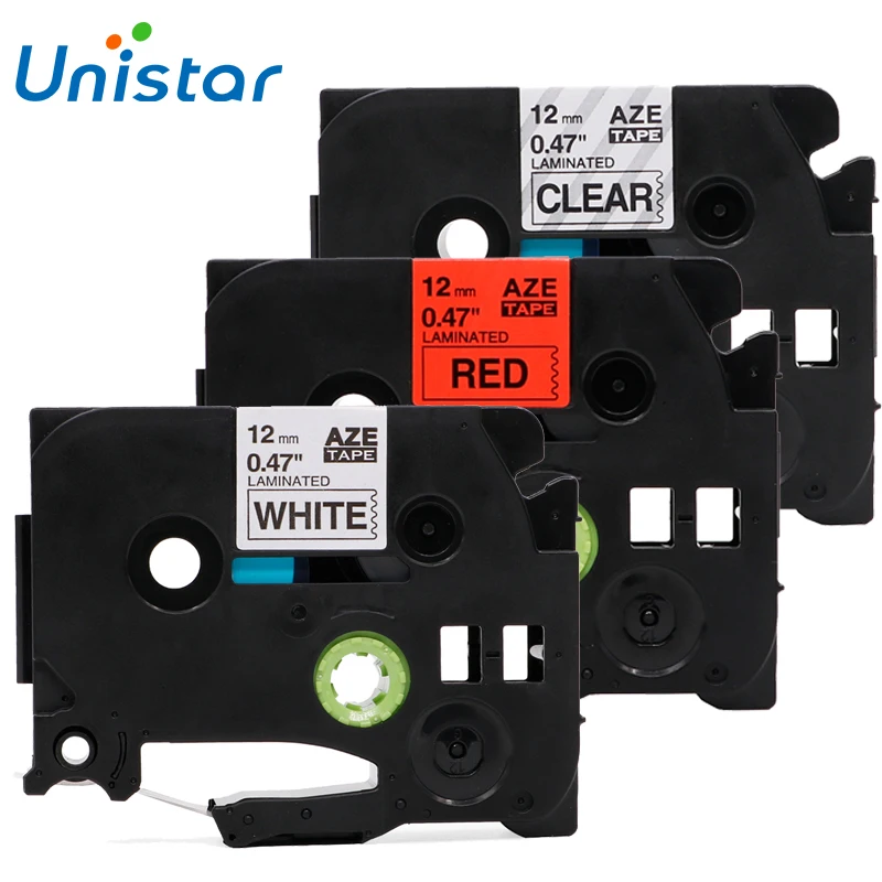 

Unistar 3pcs 12mm Compatible Brother P-touch Tape TZe-131 TZe-231 TZe-431 Combo Set Black on Clear/White/Red Labels TZe131