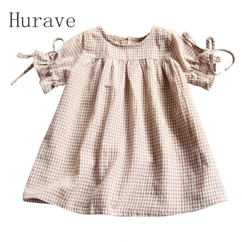 

Hurave 2019 Spring Summer Fashion Girls Dress Cotton O neck Girl Kids Short Sleeve drawstring Dress