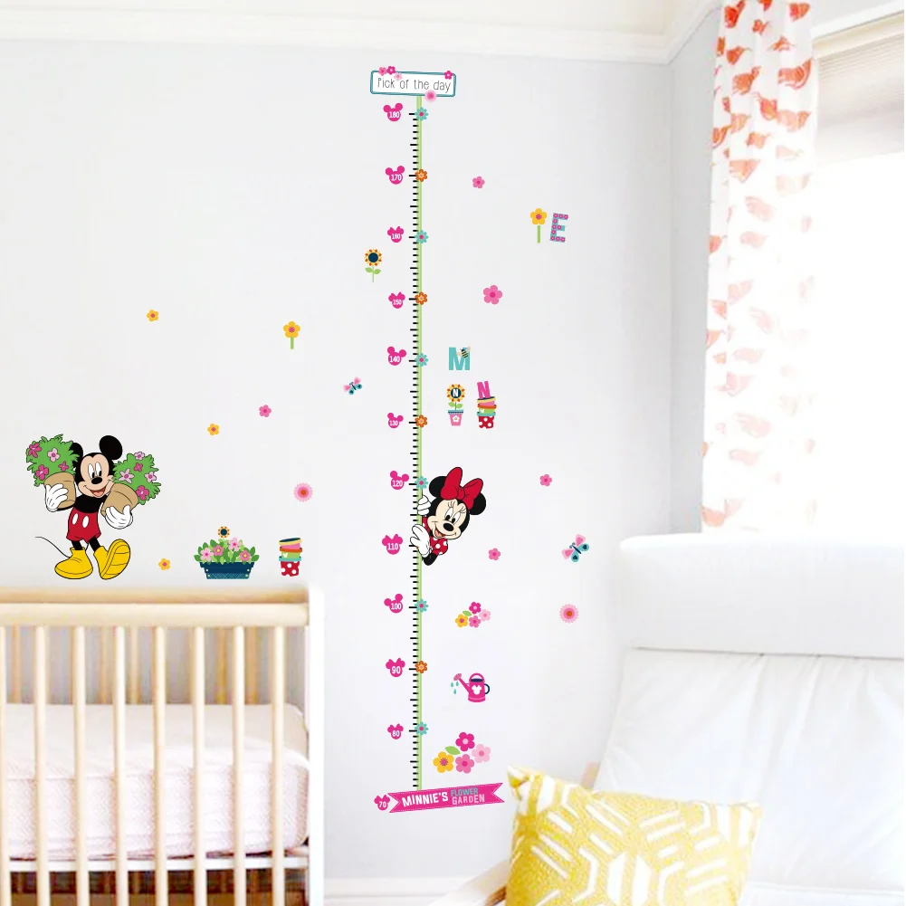 Cartoon Disney Minnie Mickey Growth Chart PVC Wall Stickers For Kids Room Flower Height Measure Decor Mural Wall Art Home Decals