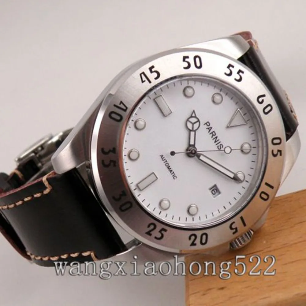 

Parnis 43mm watch white dial sapphire glass Automatic mechanical mens Watch miyota Movement PN545