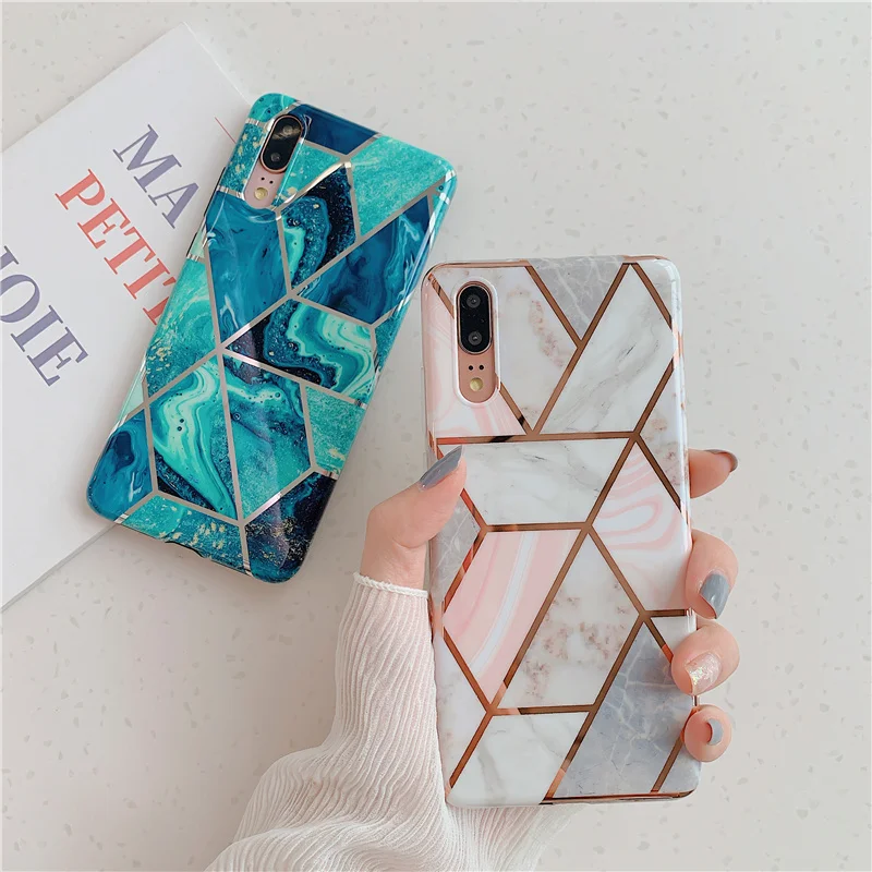 

Shiny Plating marble Case For Huawei P20 P20Pro P20lite P30 Pro lite for Mate 20 Mate 20Pro Lite soft tpu case back cover