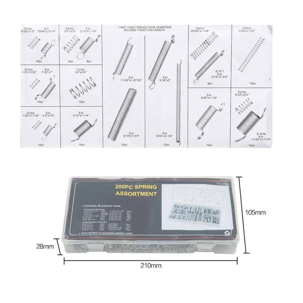 [Новое] 200 шт./компл. практичный металлическое напряжение сжатия набор пружин в 20 размеров барабан удлинитель давления пружина оборудования