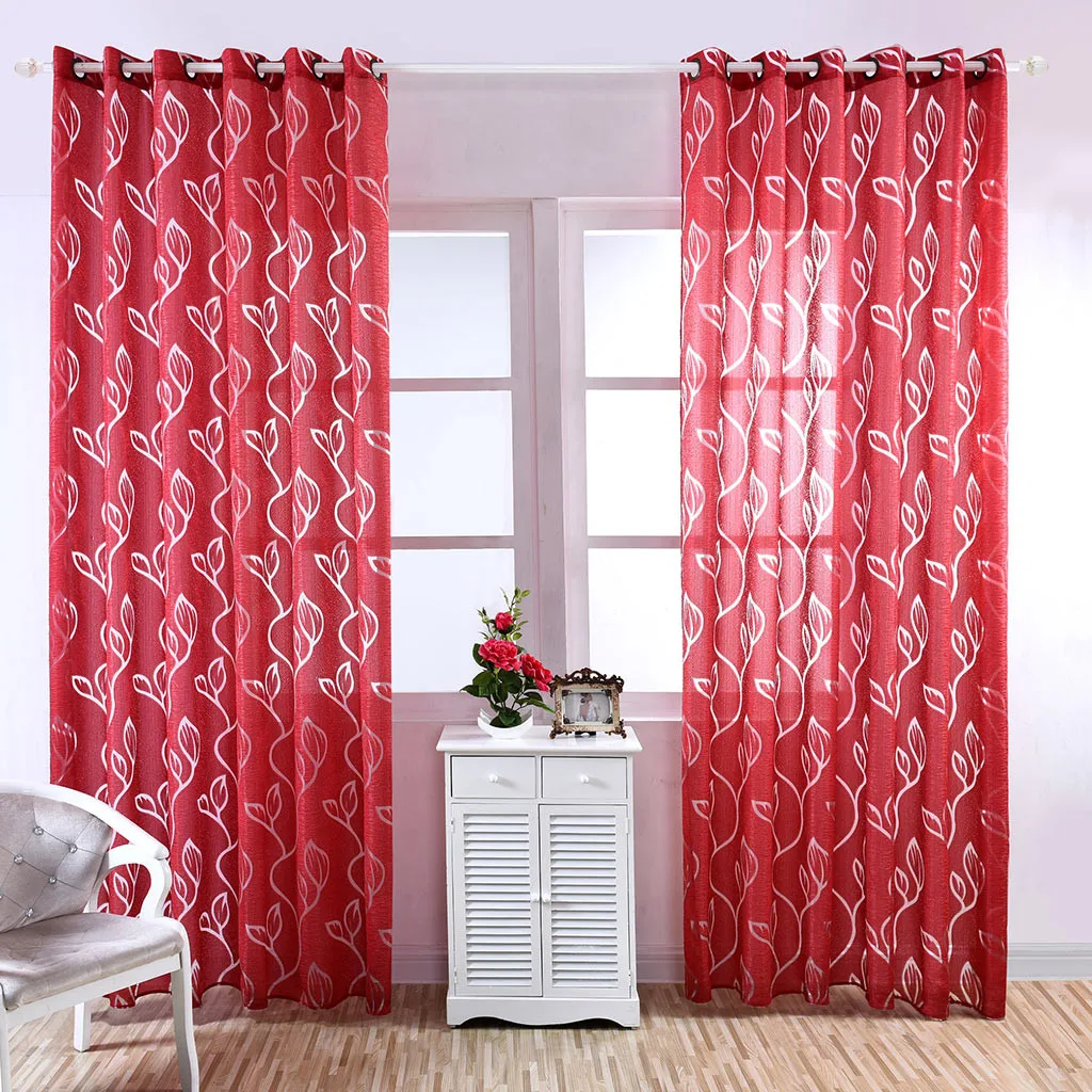 

1Pc 3D Leaf Curtain Window Tulle Window Treatment Voile Drape Living Room Curtain Sheer Scarf Valances Home Textile Decoration