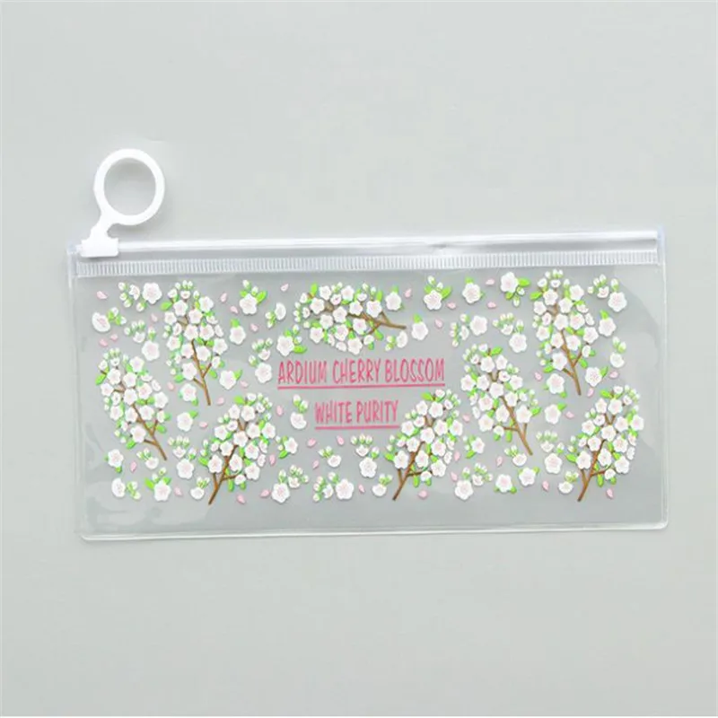 PVC Transparent Pencil Bags Mysterious Small Flowers Animals Waterproof Stationery Storage Office School Supplies Pencil Case