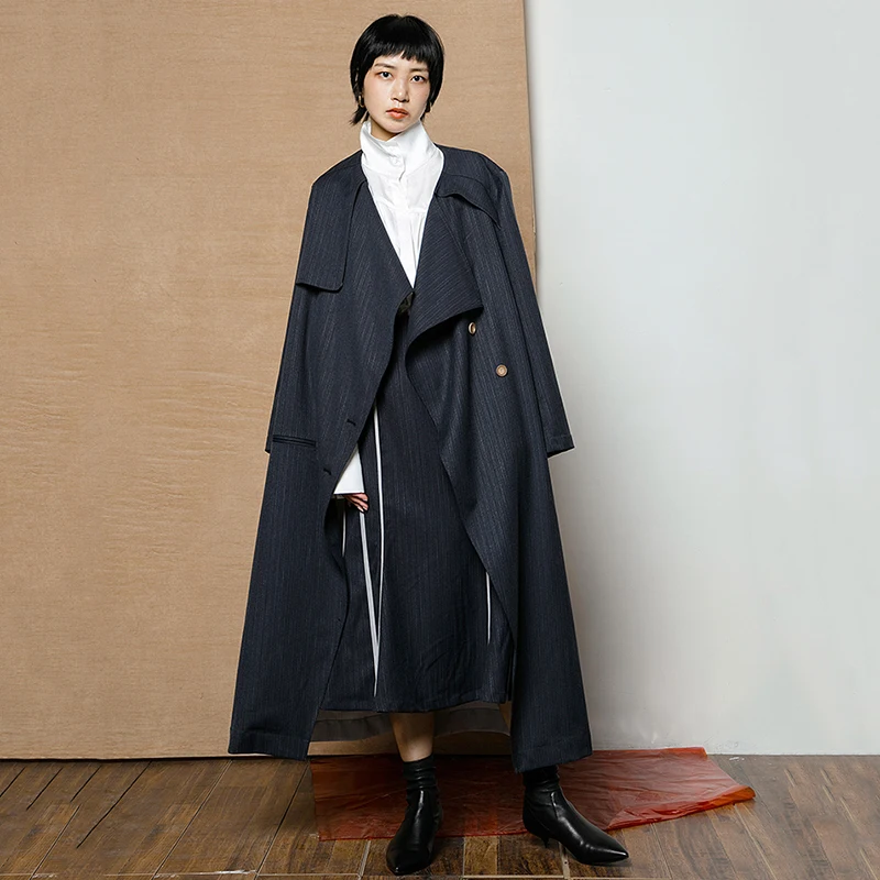Longue Revers eam Coupe Frappé Nouveau 2019 Manches Veste Rayé Marée Femmes De À Couleur Printemps Longues Dark Blue Mode Foncé vent Bleu Jh925 t4r4q7wO