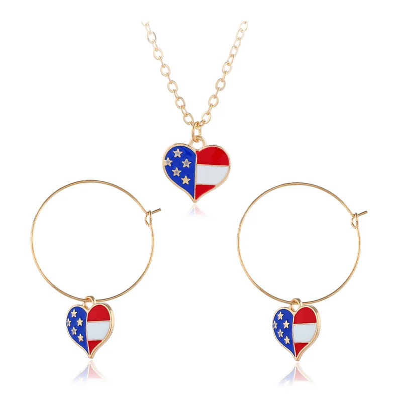 DANZE Hot Selling Jewelry Set Heart LOVE America Gold Color Circle Drop Earrings Pendant Necklace for Girls | Украшения и
