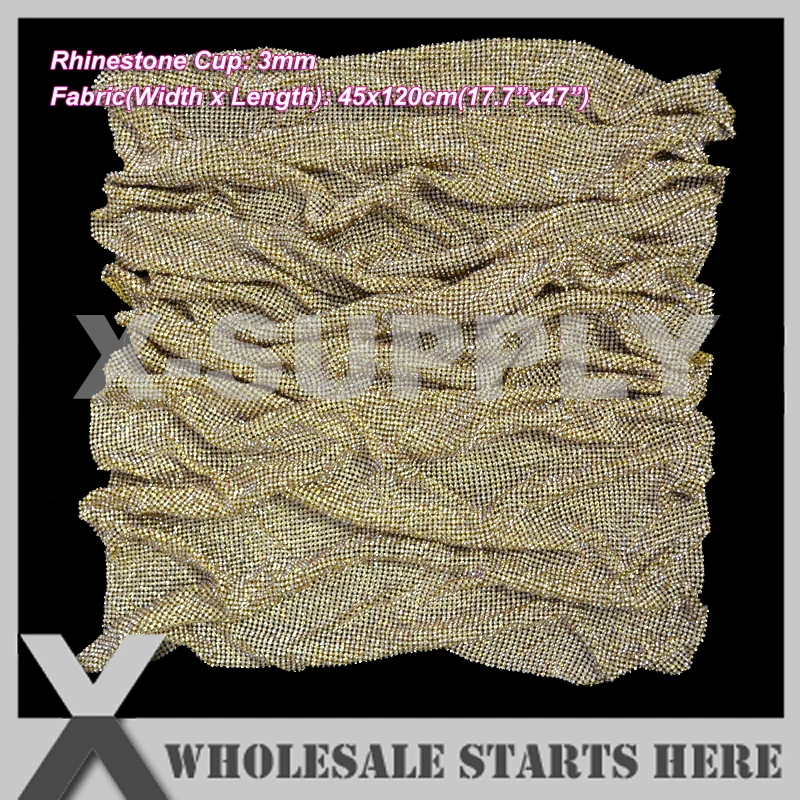 

P2 3mm Metal Rhinestone Fabric Mesh Sheet in Gold Metal Base Without Iron On Glue,Used For Garment,Collar,Shoes,Table