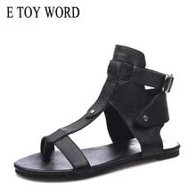 E TOY WORD 2019 Summer Women sandals gladiator roman Sandals Female Flat Heel Shoes Leather Woman Sandalias Mujer