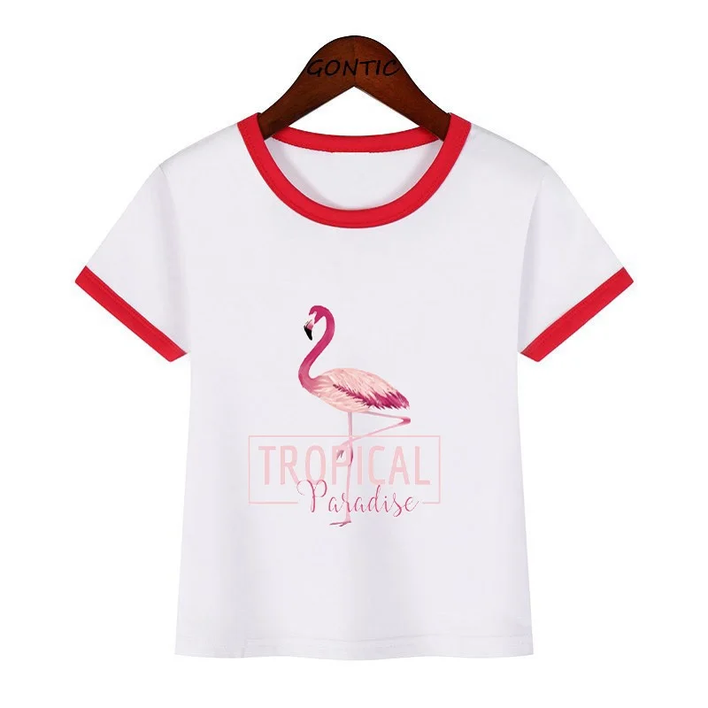 

New Animal print Flamingo boy's T shirt Fashion kawaii Girls T-shirt Summer Children's Cartoon Kids Boys Child's Short Tops