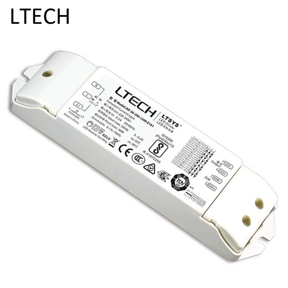 

LTECH 0/1-10V 36W Led Strip Driver Power Adapter AD-36-200-1200-E1A1 Led Dimming Controller AC220-240V Input 200-1200mA Output