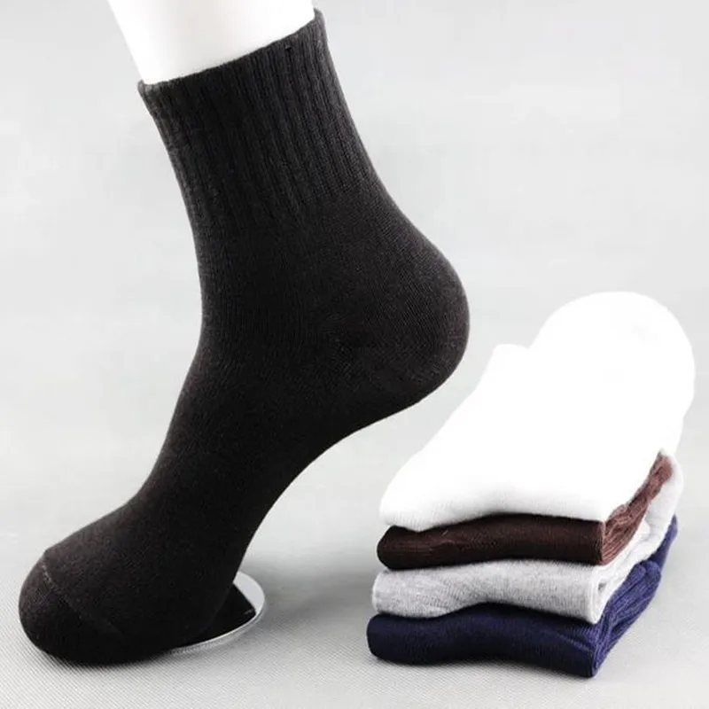 

5Pair/lot Solid Color Plate In The Tube Socks Autumn and Winter Men's Cotton Socks GNW0011