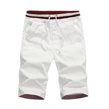 

2020 New Cotton Men's Summer Shorts Homme Slim Fit Solid Color Knee length Beaching Joggers Men Short Trousers Bermuda Masculina