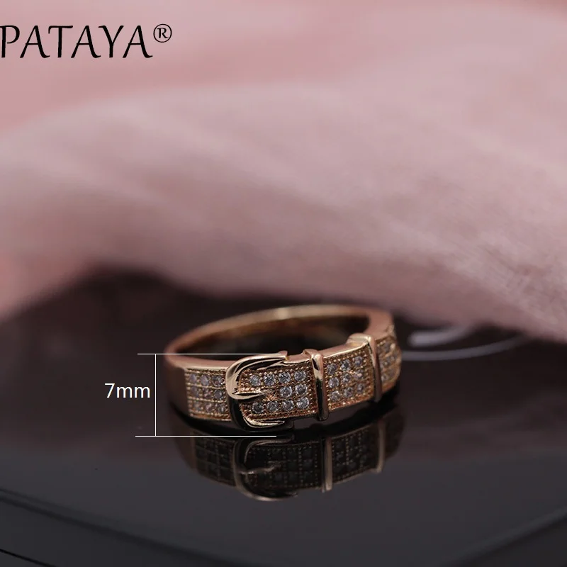 Женское кольцо с кожаным ремнем PATAYA белое круглое из натурального циркония
