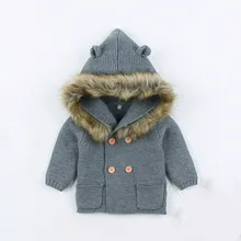 Winter Newborn Baby Sweater Hood Detachable Grey Infant Boys Girl Knitted Cardigan Fall Outwear Children Knitwear baby clothes