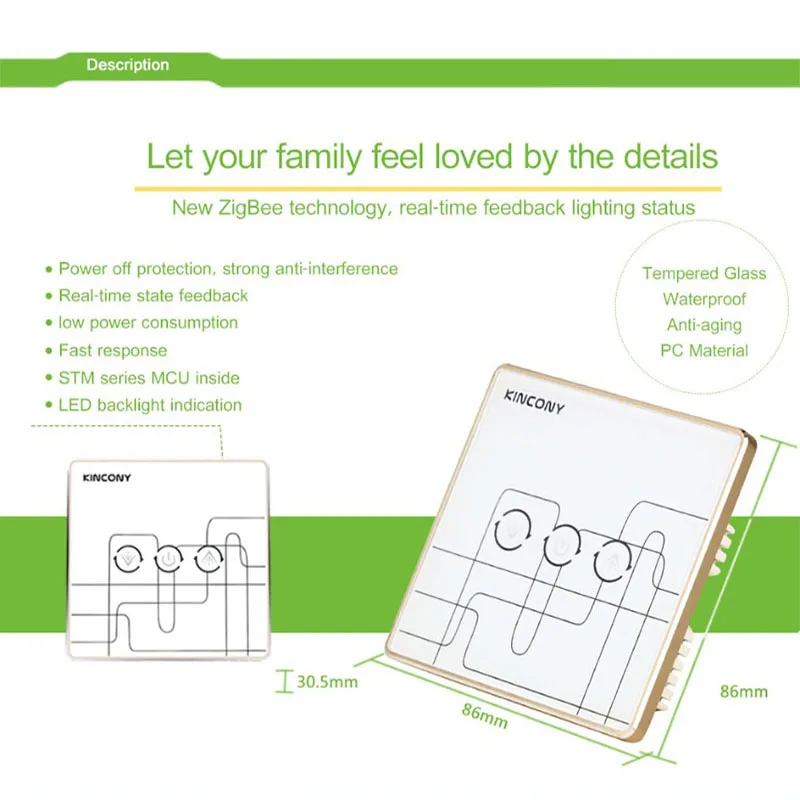 Smart Dimmer LED Switch Touch Wall EU Standard Controller Zigbee Wireless Key Via APP Remote Smart Home Tempered Glass Control