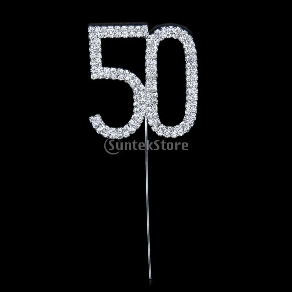 

New Arrivals 2015 Crystal Rhinestone 50th Anniversary Birthday Party Cake Topper Free Shipping