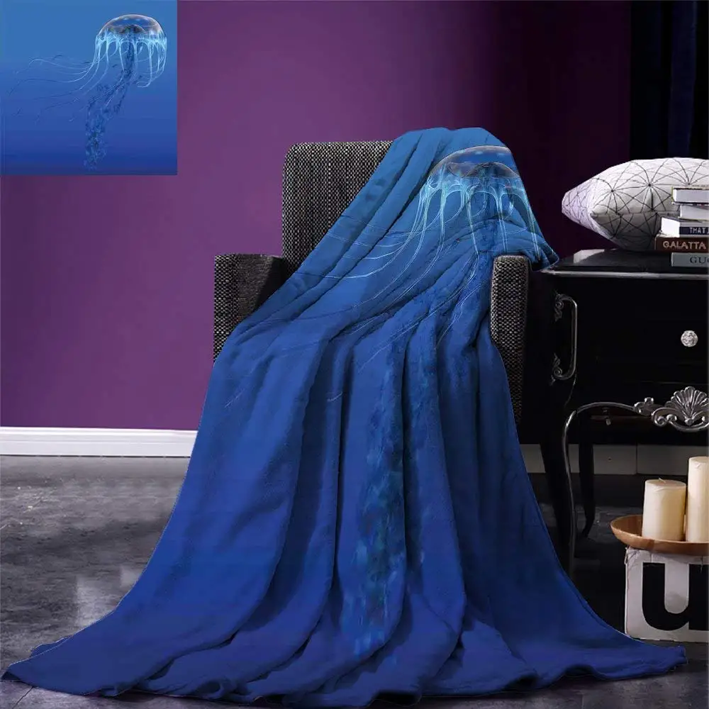 Jellyfish Throw Blanket Blue Spotted Jelly Fish Aquarium Life Marine