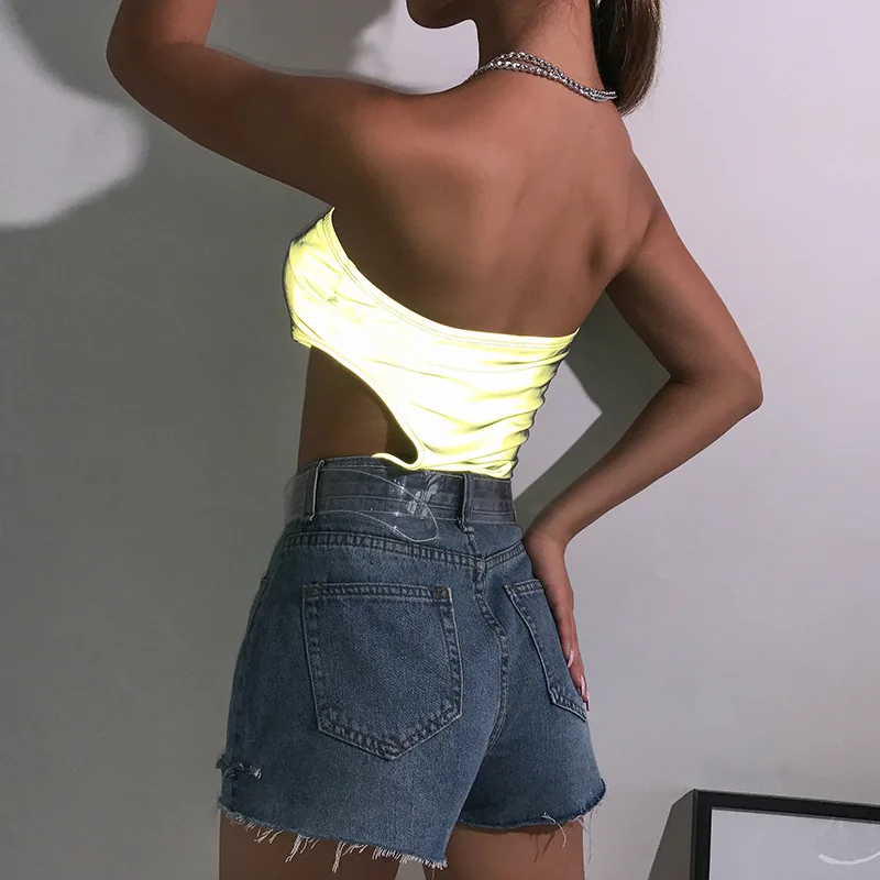 ZOGAA Sexy Reflective Wrapped Chest Women Bodysuit Midriff-baring Hollow Strapless Shoulder Streetwear Top Female Ladies Tops ZOGAA Sexy Reflective Wrapped Chest Women Bodysuit Midriff-baring Hollow Strapless Shoulder Streetwear Top Female Ladies Tops