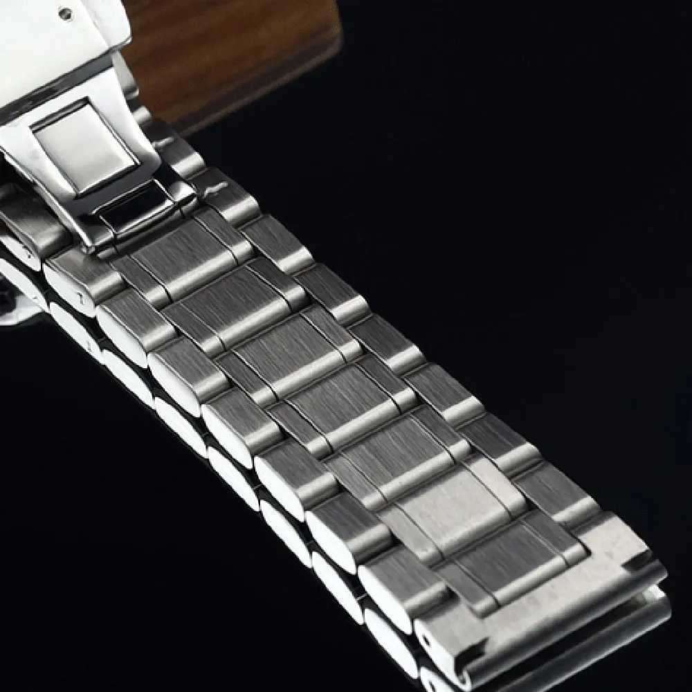 

18,19,20,22,24,26,28mm Solid Stainless Steel Butterfly Clasp watch strap Black/White Men   Watch Band GD013