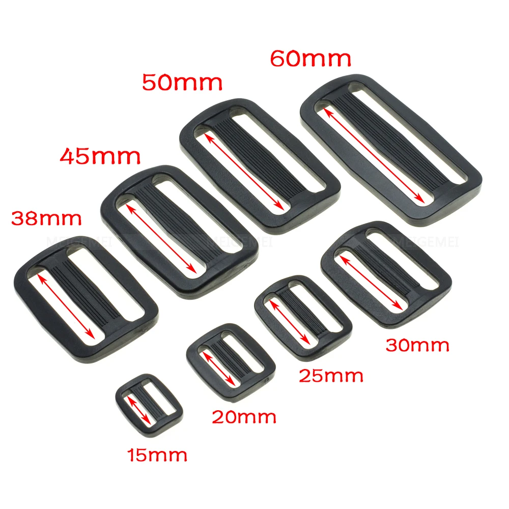 Bag Buckle 5pcs Plastic Black Curve Tri-Glide Slider Adjustable Buckle For Bags Webbing