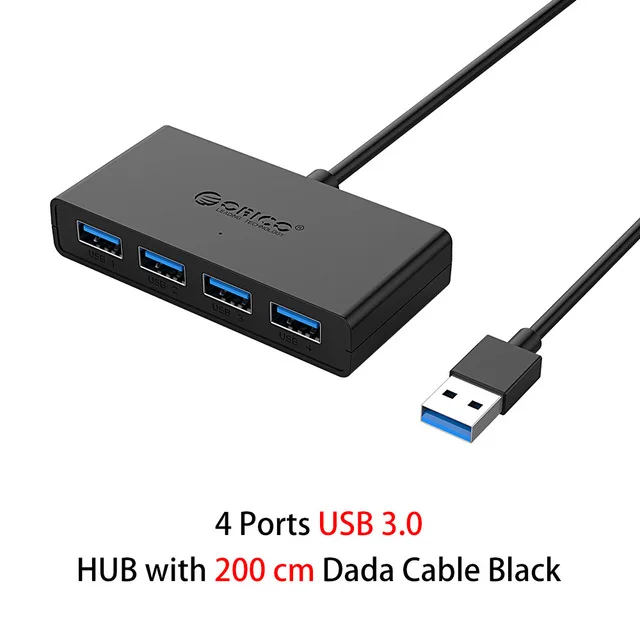 ORICO высокоскоростной 4 порта USB3.0 концентратор USB порт USB микро порт концентратор зарядный концентратор USB разветвитель для Apple Macbook Air ноутбук ПК планшет - Цвет: 200 CM Black