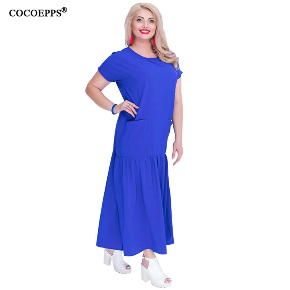 2018 new Loose Long Dress Patchwork Big Size Maxi Dress summer Plus Size Robe Beach Casual dress 5XL 6XL O-neck large vestidos