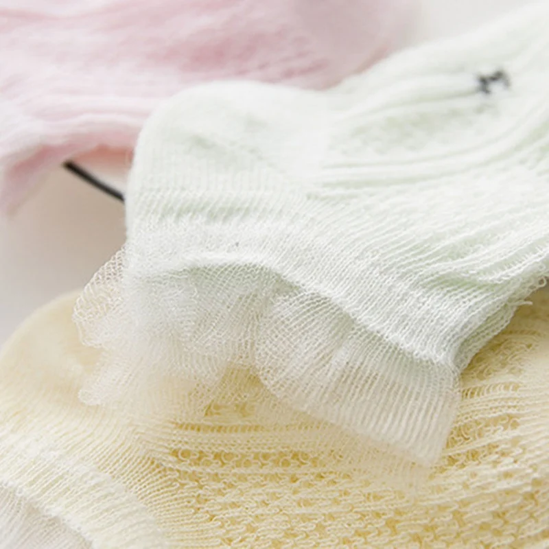 5 Pairs Breathable Cotton Princess Mesh Socks Children's Ankle Short Sock For Baby Girls Kids Toddler Hollow Boat Socks