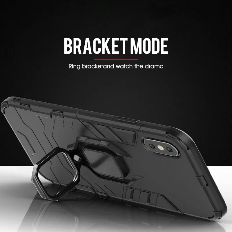 Stoßfest Rüstung Stehen Fall auf Für iphone X XS MAX XR Mit Magnetischer Halter Ring Abdeckung Fäll