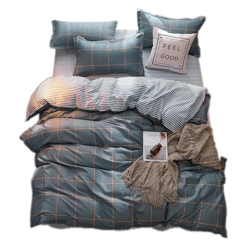 Nordic Style Checks Geometric Printed Bedding Set Black And White