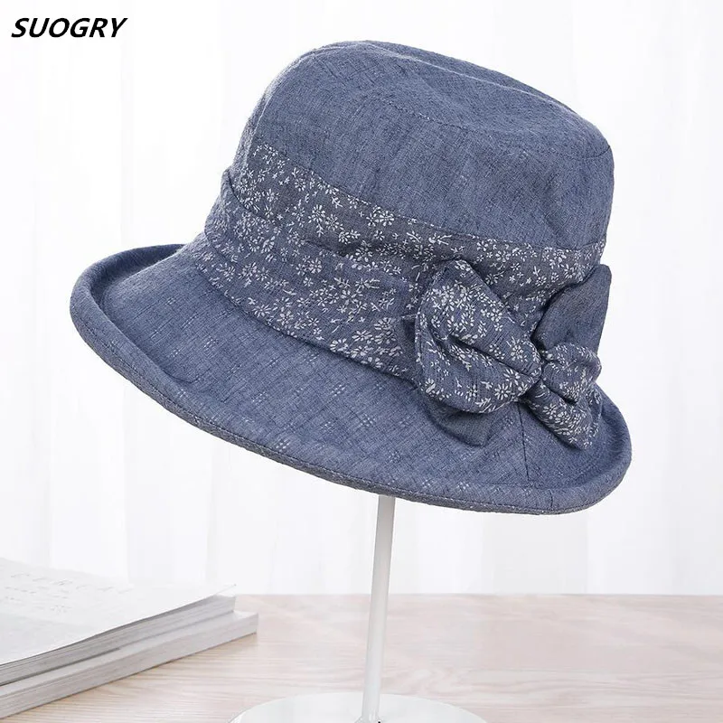 

SUOGRY Spring Summer Hats For Women Lady Cotton Flower Bow Bucket Hat Female Fishing Hat Sun Visor Fishing Cap Chapeu Feminino