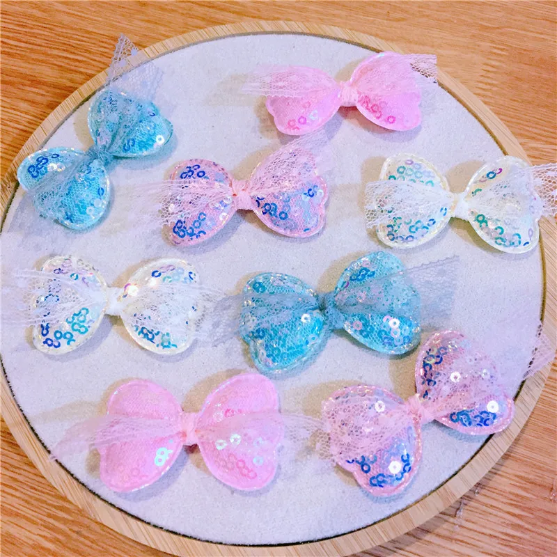 

8pcs/lot 5.5*3cm Lace Sequin Bowknot Padded Appliques for DIY Handmade Children's hair Clip Accessories