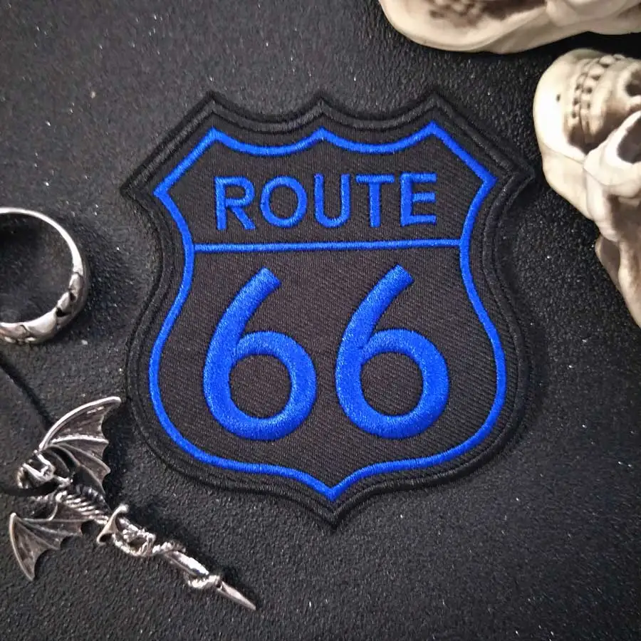 Route 66 утюг на патч вышитая аппликация Швейные Этикетка панк байкер патчи Одежда Наклейки Аксессуары для одежды знак