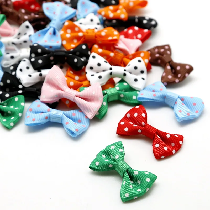 25Pcs Grosgrain Ribbon Bows Crafts 3*1.5cm Mini Dot Printed Ribbon For