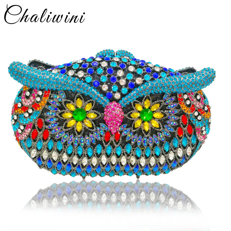 

Chaliwini Dazzling Owl Luxury Clutch Women Crystal Evening Bag Wedding Cocktail Party Diamond Minaudiere Handbag and Purse