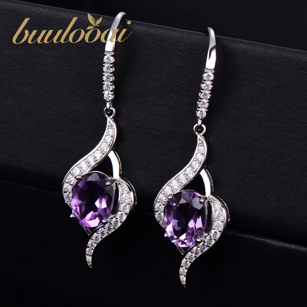 

buulooai Genuine Natural Amethyst Drop Earrings 925 Sterling Silver Jewelry Earring for Women