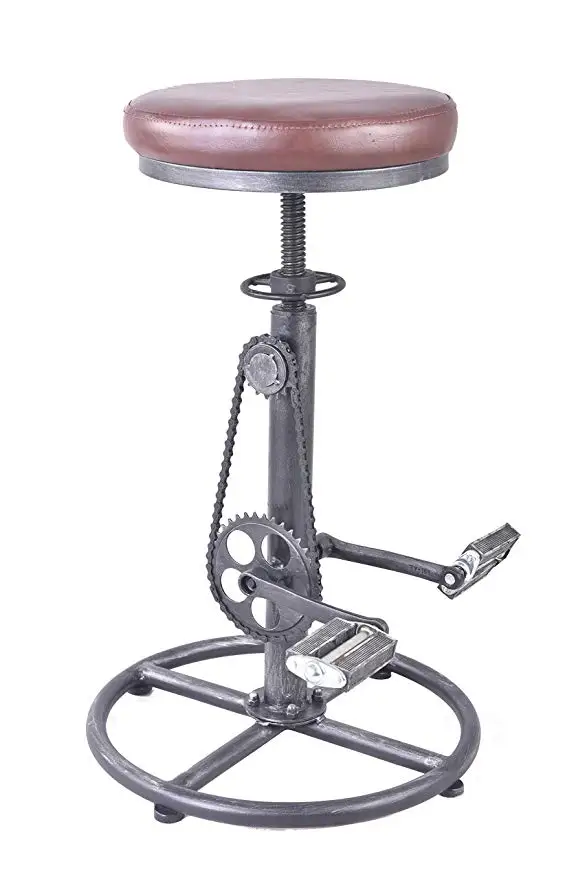 

Retro Bar Stool PU Soft Seat Iron Pedal Industrial Swivel Chair Height Adjustable Bicycle Wheel Design Swivel Bar Chair