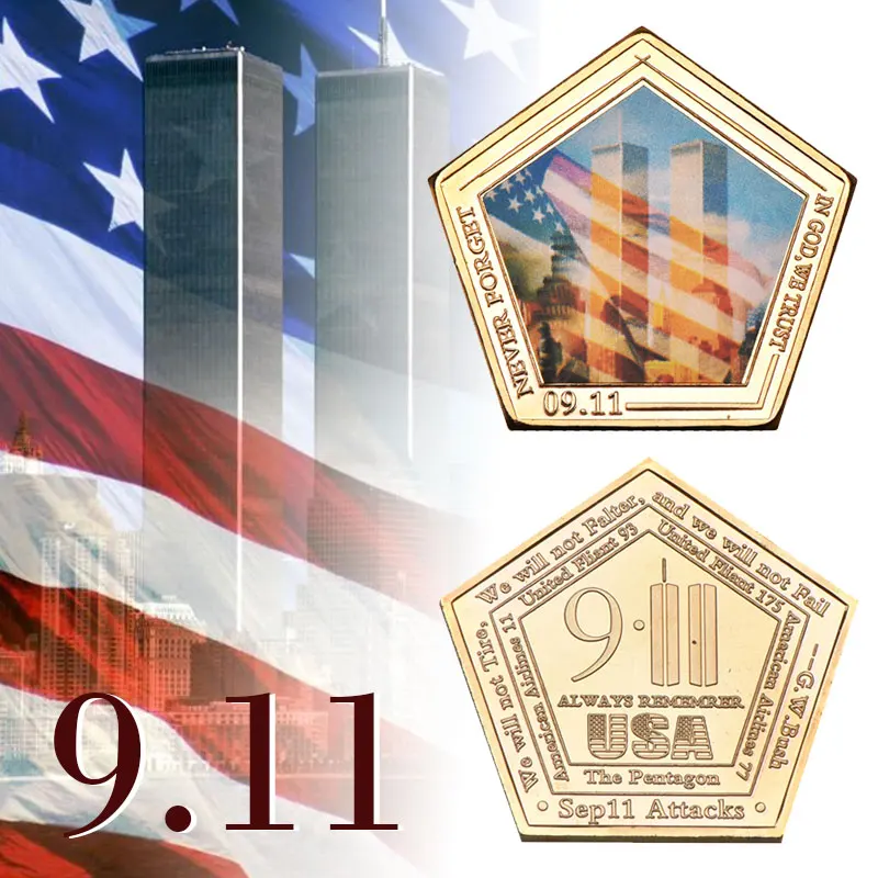 

WR USA 911 Collectible Gold Plated Coins World Trade Center Twin Towers Commemorative Metal Coin For Collection Business Gift