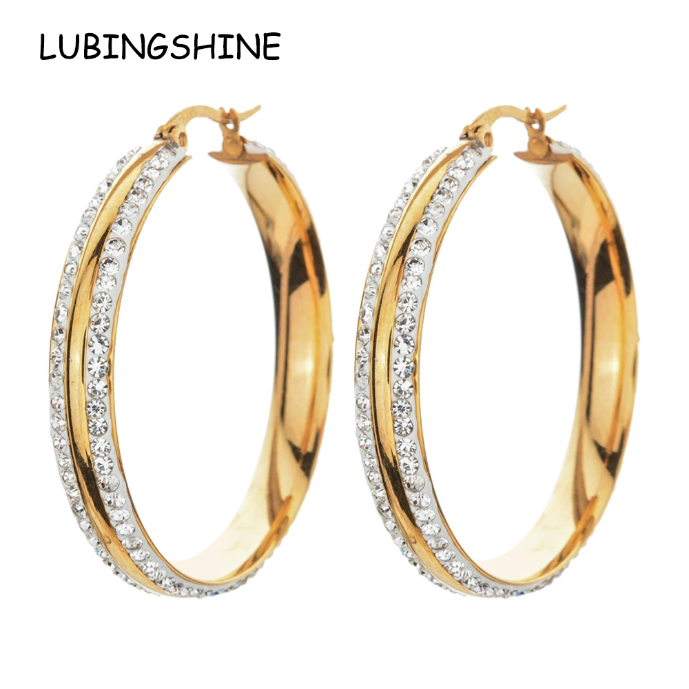 

Women 316L Stainless Steel Round Circle Hoop Earrings CZ Rhinestone Earring Fashion Punk Hiphop Jewelry