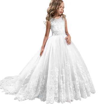 

Flower Girl Wedding Birthday Party Eucharist Trailing beads Dresses Girl's Birthday Party Graduation Party First Eucharist Dress