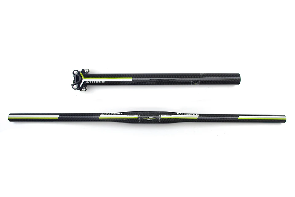 flat bar seatpost Ullicyc горный велосипед 3 к полный углеродного волокна Руль дорожный карбоновый Подседельный штырь+ карбоновый стержень MTB bikeset зеленый - Цвет: flat bar seatpost