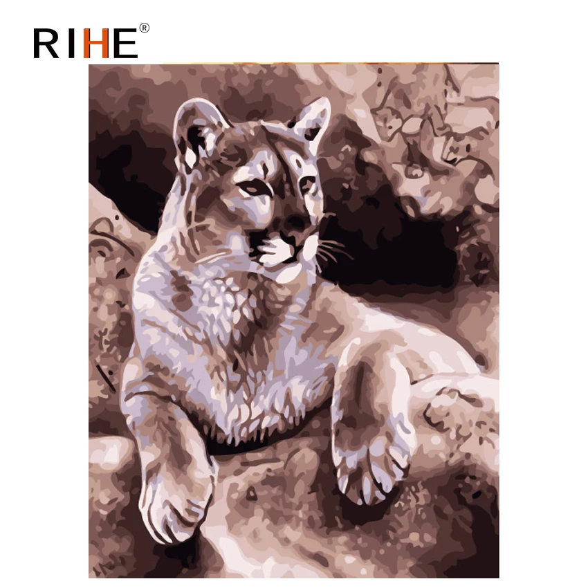 

RIHE Fierce Leopard Diy Painting By Numbers Animal Oil Painting On Canvas Hand Painted Cuadros Decoracion Acrylic Paint 40X50CM